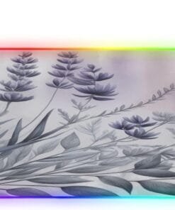 Lavender with Leaves Gaming Mouse Pad Led Mousepads RGB Backlit with 14 Lighting Modes, Non Slip Base Soft Computer Keyboard Mat for Gaming PC Laptop Desk, M