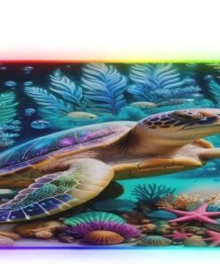 Blue Sea Turtle Gaming Mouse Pad Led Mousepads RGB Backlit with 14 Lighting Modes, Non Slip Base Soft Computer Keyboard Mat for Gaming PC Laptop Desk, M