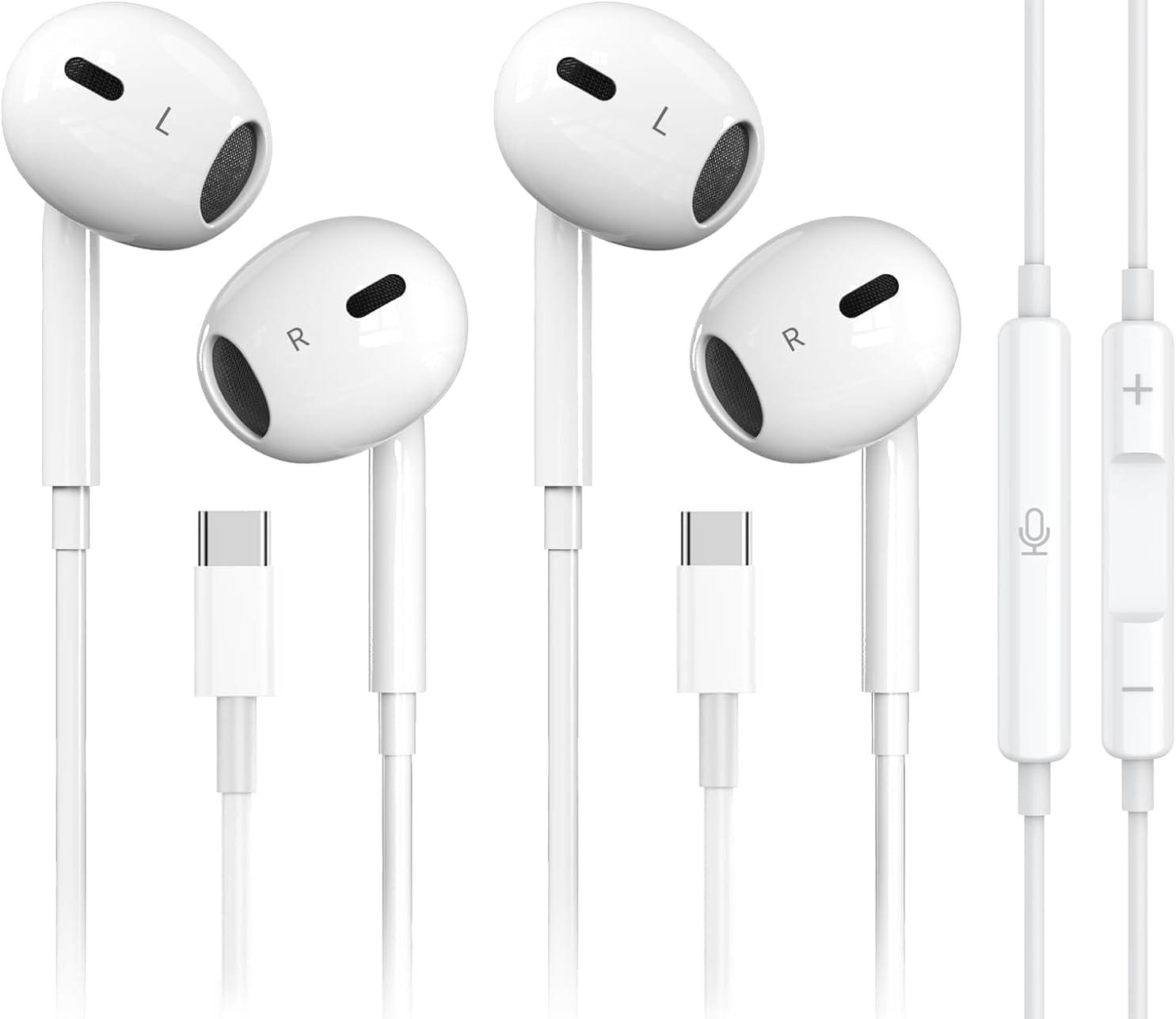2 Pack-USB C Headphones for iPhone 16/15 Type C Earbuds Wired Earphones with Mic & Remote Control Noise Cancelling for iPad Pro, Galaxy S23/S22/S21/S20/Ultra Note 10/20, Pixel 7/6/6a/5/4