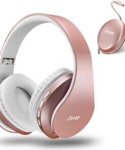 ZIHNIC Bluetooth Headphones Over-Ear, Foldable Wireless and Wired Stereo Headset Micro SD/TF, FM for Cell Phone,PC,Soft Earmuffs &Light Weight for Prolonged Wearing(Rose Gold)