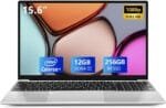 VGKE 15.6" Laptop Computer, Full HD 1920 * 1080p Laptop with Backlit Keyboard, Intel Celeron Quad-Core J4125 Processor, 12GB DDR4 RAM 256GB SSD, Webcam, Fingerprint Reader, Silver