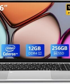 VGKE 15.6" Laptop Computer, Full HD 1920 * 1080p Laptop with Backlit Keyboard, Intel Celeron Quad-Core J4125 Processor, 12GB DDR4 RAM 256GB SSD, Webcam, Fingerprint Reader, Silver