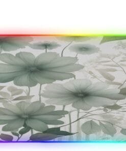 Grey Teal Cadet Blue Leaves Gaming Mouse Pad Led Mousepads RGB Backlit with 14 Lighting Modes, Non Slip Base Soft Computer Keyboard Mat for Gaming PC Laptop Desk, M