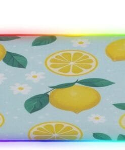 Fresh Lemon Floral Gaming Mouse Pad Led Mousepads RGB Backlit with 14 Lighting Modes, Non Slip Base Soft Computer Keyboard Mat for Gaming PC Laptop Desk, M
