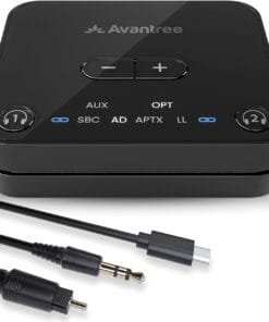 Avantree Audikast 3 [2025 Version] - Bluetooth 5.3 Transmitter for TV with Optical or AUX Audio Output Port, aptX-Adaptive & Low Latency, Dual Link for 2 Headphones, and 100ft Long Range
