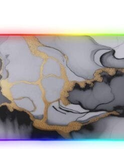 Gray Gold Black Marble Gaming Mouse Pad Led Mousepads RGB Backlit with 14 Lighting Modes, Non Slip Base Soft Computer Keyboard Mat for Gaming PC Laptop Desk, S