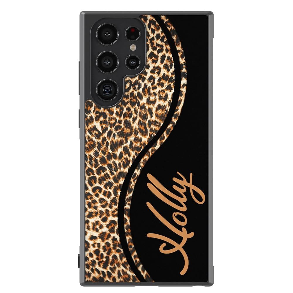 Leopard Skin Personalized Black Rubber Phone Case Compatible With Samsung Galaxy S24 S24+ S24 Ultra S24FE, S23 FE S23+ Ultra S22 S22+ S21 S21FE S21+ S20FE