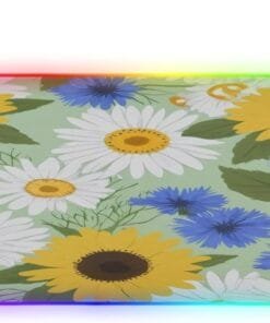 Cute Sunflowers and White Daisy Flowers Gaming Mouse Pad Led Mousepads RGB Backlit with 14 Lighting Modes, Non Slip Base Soft Computer Keyboard Mat for Gaming PC Laptop Desk, S