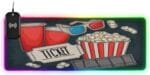 Popcorn Beverages with Film Ticket Gaming Mouse Pad Led Mousepads RGB Backlit with 14 Lighting Modes, Non Slip Base Soft Computer Keyboard Mat for Gaming PC Laptop Desk, M