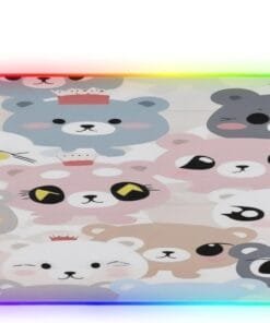 Cute Animal Cartoon Bears Gaming Mouse Pad Led Mousepads RGB Backlit with 14 Lighting Modes, Non Slip Base Soft Computer Keyboard Mat for Gaming PC Laptop Desk, S