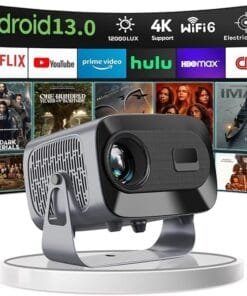 【Auto Focus by Remote】 Mini Smart Home Movie Projectors,Freely-rotating Auto Keystone Native Full HD 1080P Projector 4K Supported Android13.0 Projector with Netflix,10000+ app for Download Portable