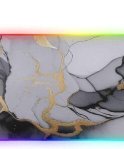 Gray Gold Black Marble Gaming Mouse Pad Led Mousepads RGB Backlit with 14 Lighting Modes, Non Slip Base Soft Computer Keyboard Mat for Gaming PC Laptop Desk, S