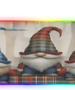 Gnomes with Plaid Hats Print Gaming Mouse Pad Led Mousepads RGB Backlit with 14 Lighting Modes, Non Slip Base Soft Computer Keyboard Mat for Gaming PC Laptop Desk, M