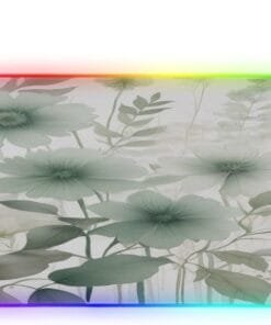 Grey Teal Cadet Blue Leaves Gaming Mouse Pad Led Mousepads RGB Backlit with 14 Lighting Modes, Non Slip Base Soft Computer Keyboard Mat for Gaming PC Laptop Desk, M