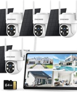 Wireless Solar Security Camera System, 4MP Outdoor PTZ Home Surveillance Solar Powered with 10" Monitor, 10CH NVR, 360° Pan-Tilt Two-Way Audio Color Night Vision 64GB Storage No Subscription