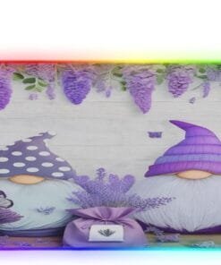 Lavender Gnome Violet Gaming Mouse Pad Led Mousepads RGB Backlit with 14 Lighting Modes, Non Slip Base Soft Computer Keyboard Mat for Gaming PC Laptop Desk, S