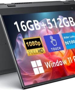 Touchscreen Laptop Computer, 14 Inch 2 in 1 Gaming Laptop, Intel N100, 16GB RAM 512GB SSD, 1920 x 1080, Fingerprint Unlock, Backlit Keyboard, Wi-Fi 6, BT5.2, Windows 11 Pro