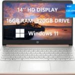 2023 Newest HP Laptops for College Student&Business,14''HD Computer,Intel Celeron N4120(4-core)up to 2.60 GHz,16GB RAM,320GB(64GB SSD+256GB Card)HDMI,Rose Gold,Windows 11,ROKC HDMI Cable(14-dq0054dx)