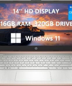 2023 Newest HP Laptops for College Student&Business,14''HD Computer,Intel Celeron N4120(4-core)up to 2.60 GHz,16GB RAM,320GB(64GB SSD+256GB Card)HDMI,Rose Gold,Windows 11,ROKC HDMI Cable(14-dq0054dx)