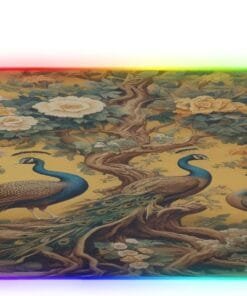 Fantasy Tree with Peacocks Blooming Flowers Gaming Mouse Pad Led Mousepads RGB Backlit with 14 Lighting Modes, Non Slip Base Soft Computer Keyboard Mat for Gaming PC Laptop Desk, S