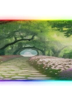 Green Grove Garden Flower Path Gaming Mouse Pad Led Mousepads RGB Backlit with 14 Lighting Modes, Non Slip Base Soft Computer Keyboard Mat for Gaming PC Laptop Desk, M