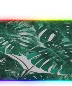 Green Tropical Plant Leaves Gaming Mouse Pad Led Mousepads RGB Backlit with 14 Lighting Modes, Non Slip Base Soft Computer Keyboard Mat for Gaming PC Laptop Desk, S
