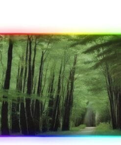 Green Forest Path Gaming Mouse Pad Led Mousepads RGB Backlit with 14 Lighting Modes, Non Slip Base Soft Computer Keyboard Mat for Gaming PC Laptop Desk, M