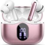 Wireless Earbuds Bluetooth 5.4 Headphones Bass Stereo Ear Buds with Noise Cancelling Mic LED Display in Ear Earphones IP7 Waterproof 36H Playtime for Laptop Pad Phones Sports Workout Rose Gold