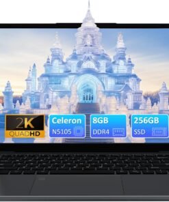 Student Laptop Computer, 14.1'' 2160x1440 Screen, 4C4T Intel Celeron N5105 Processor, 8GB DDR4 RAM, 256GB NVMe SSD, Fingerprint Reader, Backlit Keyboard, USB-C Charging, Storage up to 10TB
