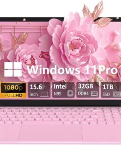 Student Laptop, 15.6" FHD Display, Intel N95 Quad-core Processor, 32GB RAM, 1TB M.2 PCle NVMe SSD, 2 Year Protection, Backlit Keyboard, Webcam, Bluetooth, SD Card Reader, Win 11 Pro, Pink