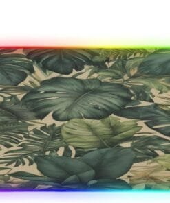Palm Tree Leaves Hawaii Art Gaming Mouse Pad Led Mousepads RGB Backlit with 14 Lighting Modes, Non Slip Base Soft Computer Keyboard Mat for Gaming PC Laptop Desk, M