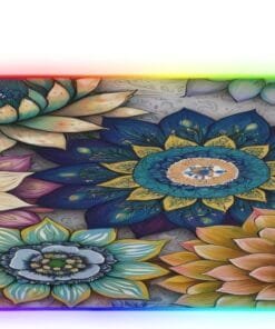 Boho Floral Gaming Mouse Pad Led Mousepads RGB Backlit with 14 Lighting Modes, Non Slip Base Soft Computer Keyboard Mat for Gaming PC Laptop Desk, S
