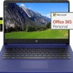 HP 14" Ultral Light Laptop for Students and Business, Intel Quad-Core N4120, 16GB RAM, 128GB Storage(64GB eMMC+64GB Ghost Manta SD), 1 Year Office 365, Webcam, HDMI, WiFi, USB-A&C, Win 11