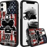 Personalized US Flag Football Phone Case Custom Football Gift vs Name Number Phone Case for iPhone 15 14 13 12 11 Pro Max Samsung Galaxy S23 S22 S21 S20 FE Ultra Plus Note 20 A14 A54 A03S A53