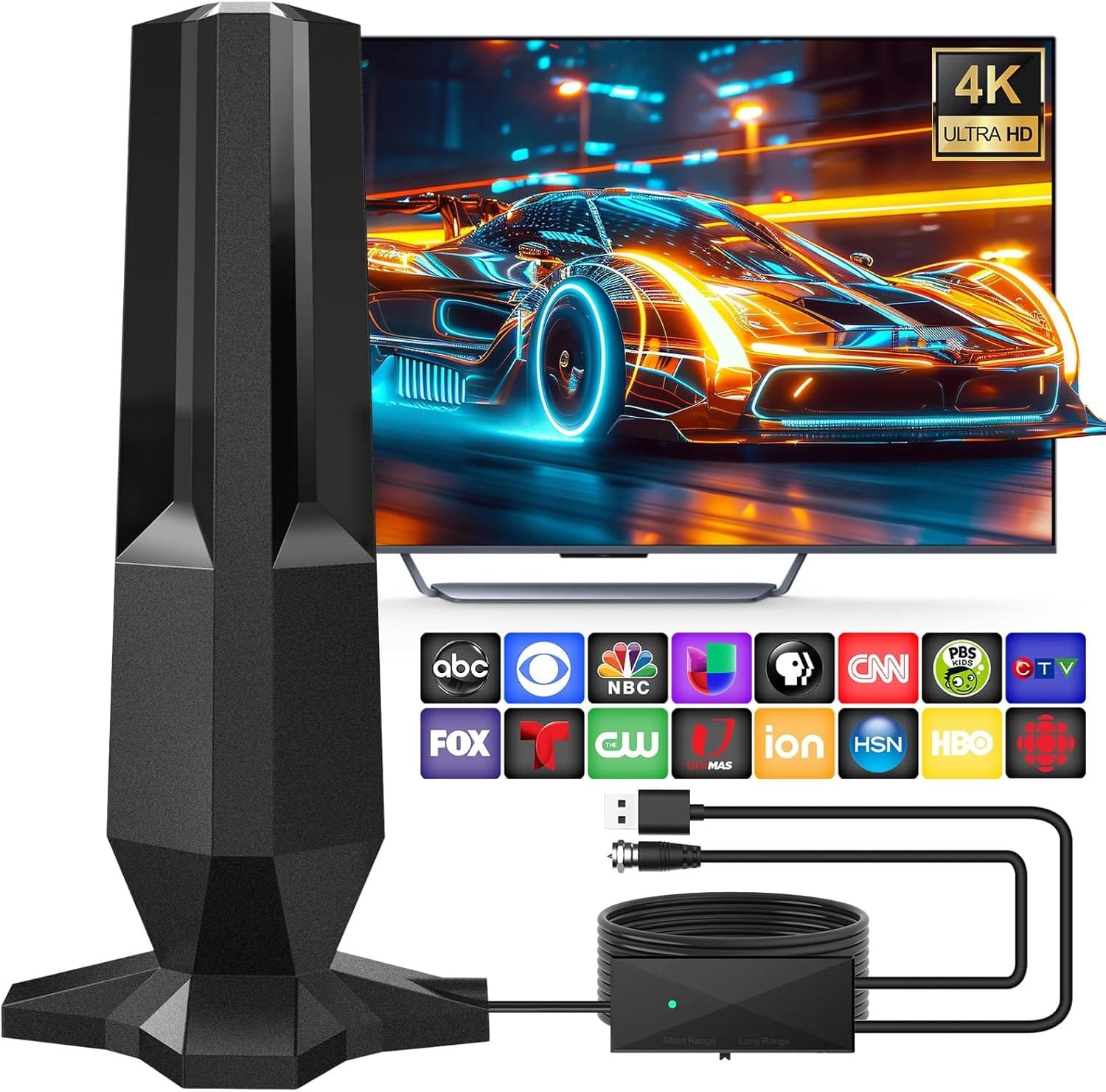 2025 TV Antenna,TV Antenna for Local Channels Support 4K 1080p TVs,Digital Antenna for Smart TV Indoor 1000 Miles Range Reception-TV Antenna Indoor with 360° Signal Booster-HD Antenna 30ft Coax Cable