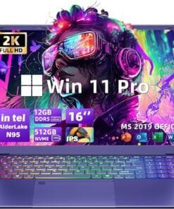 【Win 11 Pro/MS Office 2019】Rumtuk 16" Purple Gaming Laptop Computer,12th Gen Alder Lake N95 CPU,12G DDR5 RAM 512G NVMe SSD,2K 1920*1200 FHD IPS/Color Backlit KB/Fingerprint/HDMI/WiFi/Long Battery Life