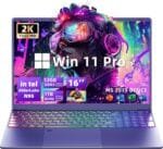【Win 11 Pro/MS Office 2019】Rumtuk 16" Purple Gaming Laptop Computer,12th Gen Alder Lake N95 CPU,12G DDR5 RAM 1T NVMe SSD,2K 1920*1200 FHD IPS/Color Backlit KB/Fingerprint/HDMI/WiFi/Long Battery Life